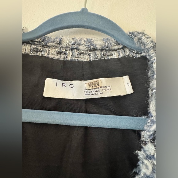 IRO Paris Disco Tweed Jacket in Light Blue/White/Silver Metallic. FR 40 / US 8 - Picture 7 of 7
